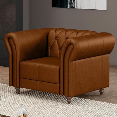 Poltrona Decorativa Stanford Chesterfield Couro Caramelo Assento D-26 Gran Belo