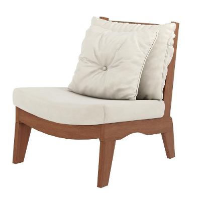 Poltrona Decorativa Sadie G42 Linho Bege Claro Imbuia Estrutura Madeira Maciça Gran Belo