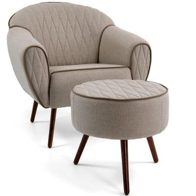 Poltrona Decorativa Sacha Tressê Rústico G15 com Puff para Sala de Estar Gran Belo