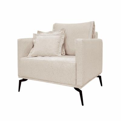 Poltrona Decorativa Stagno G63 em Linho Pérola com Pés em Aço para Sala Gran Belo