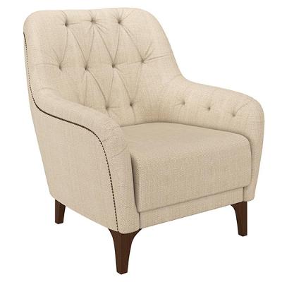 Poltrona Decorativa Petra G45 em Linho Champagne com Pés Palito em Madeira Gran Belo