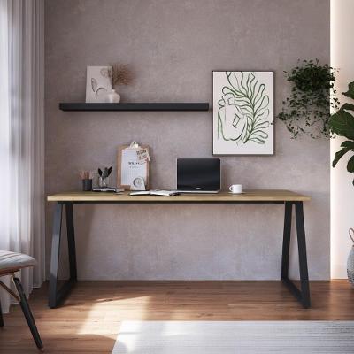 Mesa Escrivaninha Retangular Idea A03 Industrial MDF-MDP 160cm Nogal Sevilha Preto Lyam Decor