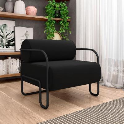 Poltrona Decorativa Polatsk G33 Sala de Estar Veludo Preto com Base de Ferro Gran Belo