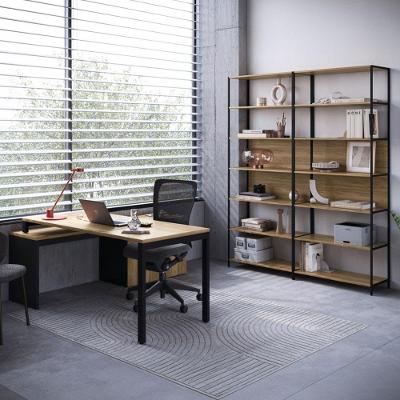 Mesa de Escritório em l com Balcão e 2 Estantes Idea A03 1 Porta 3 Gavetas MDP Preto Lyam Decor