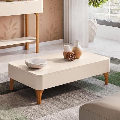 Mesa de Centro Ceci B01 Retangular Tampo MDF Base Madeira 100cm Off White Lyam Decor