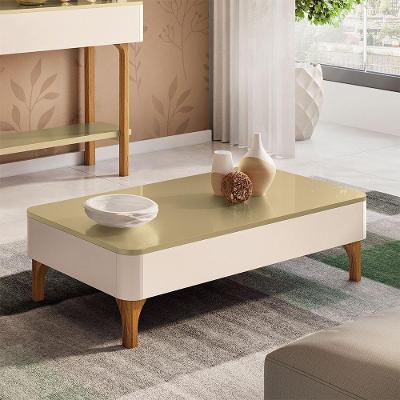 Mesa de Centro Ceci B01 Retangular MDF Madeira 100cm Off White Champanhe Lyam Decor