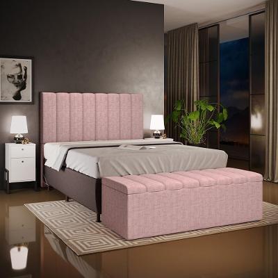 Kit Cabeceira e Calçadeira Baú Dália W01 160cm Queen Linho Rosa Lyam Decor