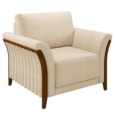 Poltrona Decorativa Market G45 em Linho Champagne com Pés Palito em Madeira Gran Belo