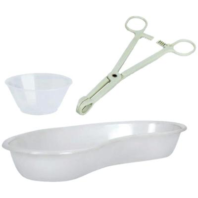 Kit Antissepsia Estéril Kolplast para Pele com Cuba Redonda 215ml Cuba Rim 600ml e Pinça 19cm