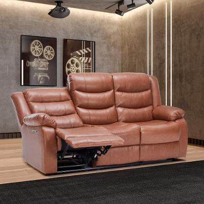 Poltrona Reclinável Elétrica Hollywood 3 Lugares com Massagem Pu Caramelo Gran Belo
