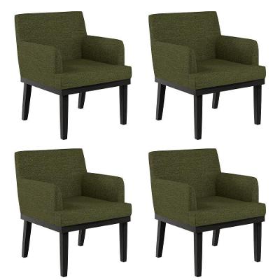 Kit 4 Poltronas Decorativas Beatriz W01 Linho Verde com Pés Palito Lyam Decor