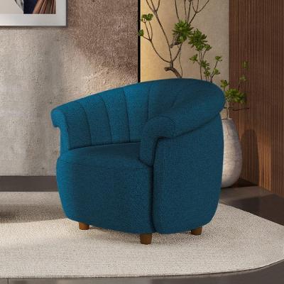 Poltrona Decorativa Latvia G45 Linho Azul com Espuma D26 Pés de Madeira Gran Belo