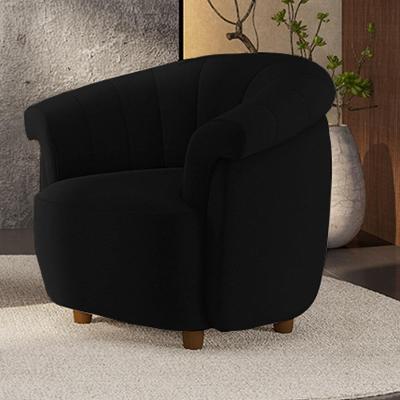 Poltrona Decorativa Latvia G45 Veludo Preto com Pés de Madeira Palito Gran Belo