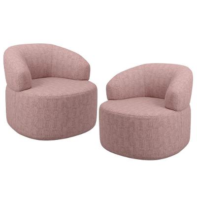 Kit 2 Poltronas Giratórias Helena L02 em Linho Rosa para Sala de Estar Lyam Decor