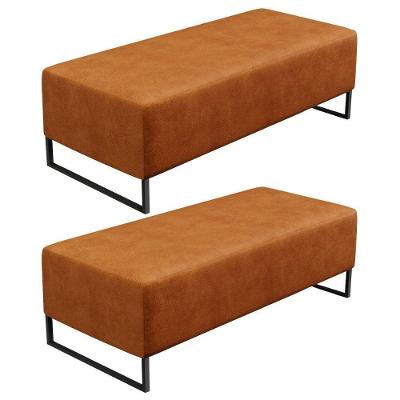 Kit 02 Puffs Bali W01 Retangulares Assento Espuma Couro Sintético Canela Lyam Decor