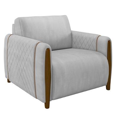Poltrona Decorativa Maceió G45 Veludo Cinza com Pés de Madeira para Sala de Estar Gran Belo