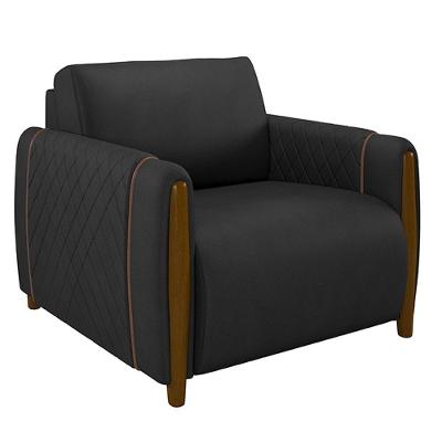 Poltrona Decorativa Maceió Pu Preto G45 com Pés Palito em Madeira para Sala de Estar Gran Belo
