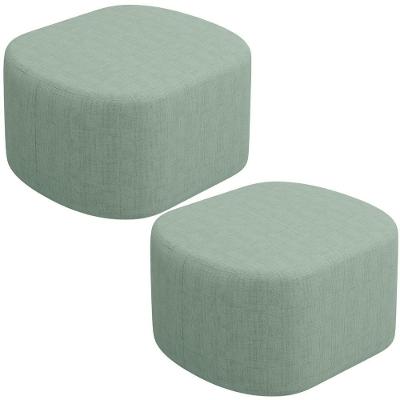 Kit 2 Puffs Decorativos Doha W01 Retangulares Linho Verde Menta Lyam Decor