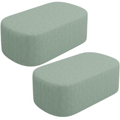 Kit 2 Puffs Decorativo Doha W01 Retangular Linho Verde Menta Lyam Decor
