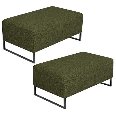 Kit 2 Puff Decorativo Cléo W01 Assento Espuma Revestimento Linho Verde Lyam Decor