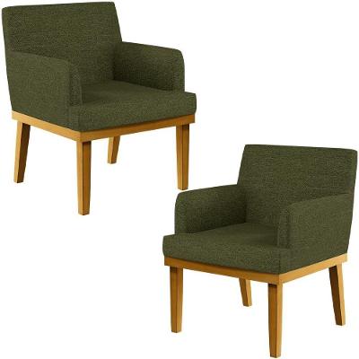 Kit 2 Poltronas Decorativas Beatriz W01 em Linho Verde com Pés Palito Lyam Decor