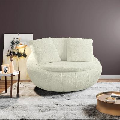 Poltrona Afrodite G45 Giratória para Sala de Estar Bouclê com Almofadas Off White Gran Belo