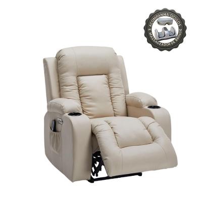 Poltrona Reclinável Elétrica Austin com Massagem Aquecimento Pu Bege Gran Belo