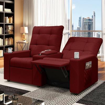 Poltrona Reclinável 2 Lugares Movie Baú com Usb Veludo Vermelho Gran Belo