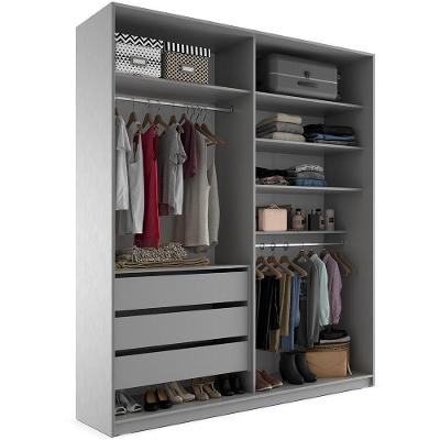 Closet Solteiro Pisa R02 Urbe 3 Gavetas 5 Prateleiras MDF 159cm Cinza Lyam Decor