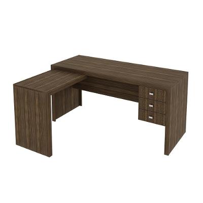Mesa para Escritório de Canto ME4106 3 Gavetas MDP Nogal Gran Belo