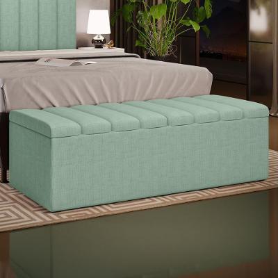 Calçadeira Recamier Baú Dália W01 160cm Queen em Linho Verde Menta Lyam Decor