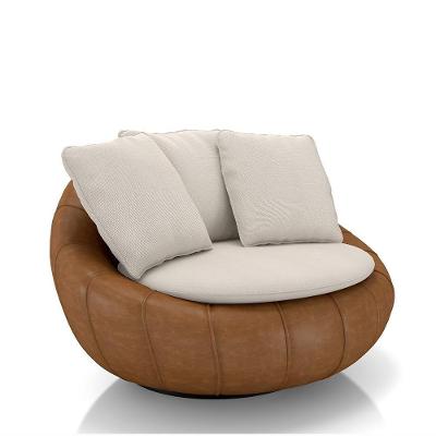 Poltrona Giratória Afrodite G45 Sala de Estar com Almofadas Off White Caramelo Manchado Gran Belo