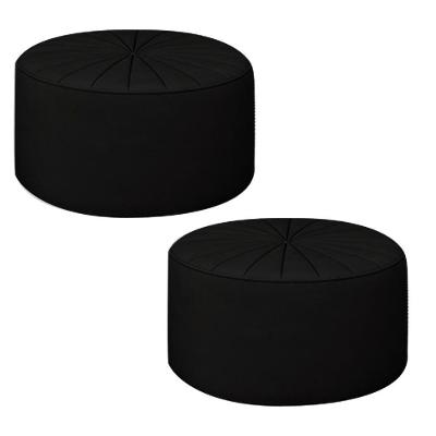 Kit 2 Puffs Decorativos Round Estofado Espuma Veludo Preto Gran Belo