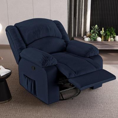Poltrona Reclinável Madrid Glider Manual Giratória Pu Azul para Sala de Estar Gran Belo