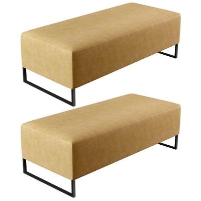 Kit 02 Puffs Bali W01 Retangulares Assento Espuma Couro Sintético Fendi Lyam Decor