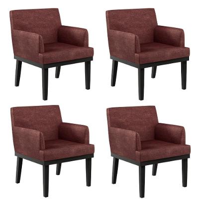 Kit 04 Poltronas Decorativas Beatriz W01 em Linho Bordô Base Preto Lyam Decor