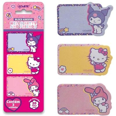 Bloco Adesivo Aromatizado Leo & Leo Hello Kitty e Amigos 3 Unidades 60 Folhas Maçã