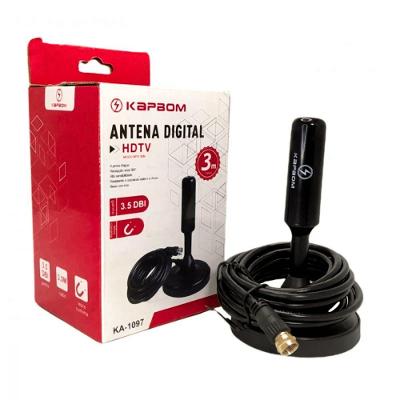 Antena Digital Kapbom KA-1097A Interna HDTV UHF VHF FM Cabo 3 Metros Conector F