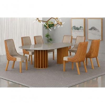 Conjunto de Jantar Pilar Vd 8 Lugares Tampo de Vidro com Cadeiras Terracota Arbo