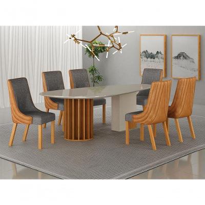 Conjunto de Jantar Pilar 6 Lugares Tampo em MDF com Vidro e Cadeiras Terracota Arbo