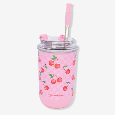 Copo Neo Frutas Cereja 300ml Aço Inoxidável com Tampa Rosqueável para Bebidas Zonacriativa