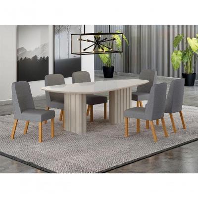 Conjunto de Jantar Iza 6 Lugares Tampo em MDF com Vidro Mesa 200x100cm Arbo