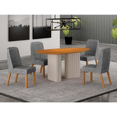 Conjunto de Jantar Iza 4 Lugares Tampo em MDF Mesa 135x90cm Arbo