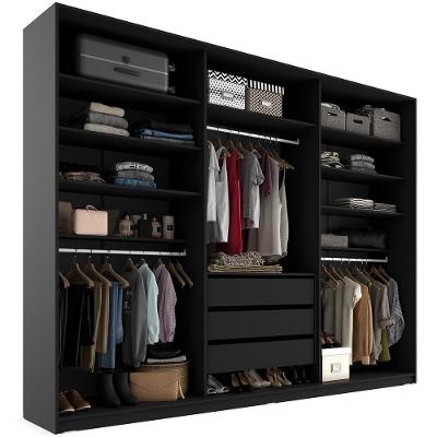 Closet Casal Pisa R02 3 Gavetas 9 Prateleiras Mdf 237cm Preto Lyam Decor