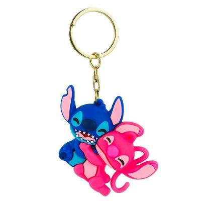 Chaveiro de Silicone Disney Stitch com Angel 5,5cm Rosa Decorativo