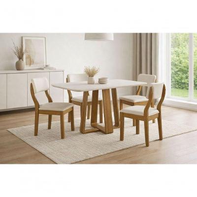 Sala de Jantar Arizzona 4 Lugares Mesa 120x80cm Tampo em MDF com Cadeiras Estofadas Domus Parati