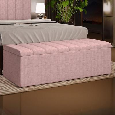 Calçadeira Recamier Baú Queen Dália W01 160cm Linho Rosa Madeira Lyam Decor