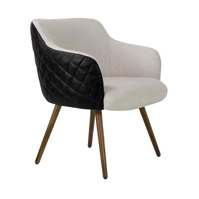 Poltrona Decorativa Kitana Pu Sintético e Linho Preto-areia com Pés Palito Gran Belo