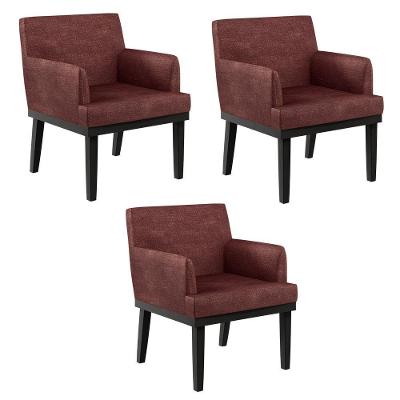 Kit 3 Poltronas Decorativas Beatriz W01 Linho Bordô para Sala de Estar Lyam Decor