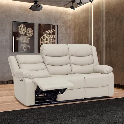 Poltrona Reclinável Elétrica Hollywood 3 Lugares com Massagem Pu Bege Gran Belo